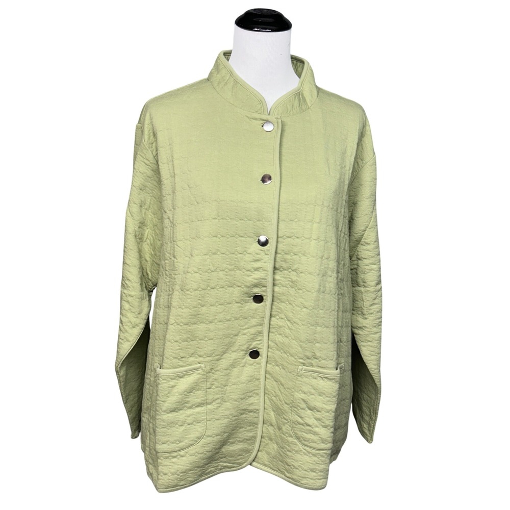 NWT Coldwater Creek Quilted Jacket Womens 2X Green Mock Neck Snap Grandmacore